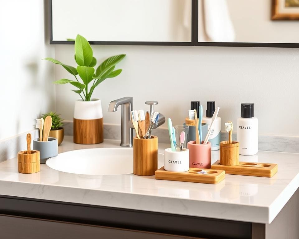 Tandenborstelhouders voor een georganiseerde wastafel