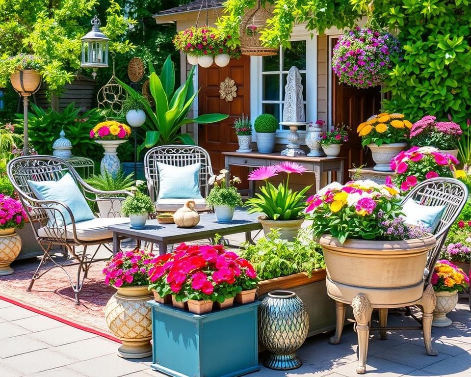 tuindecoratie tuinmeubelen plantenbakken