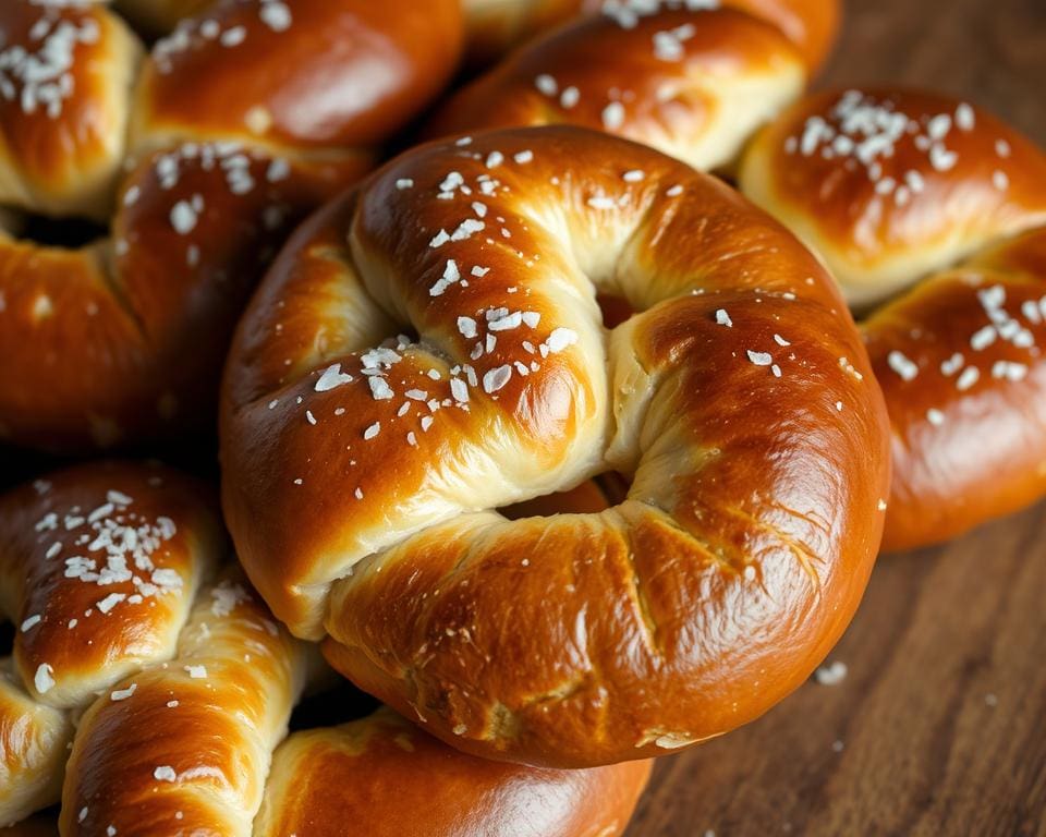 Ambachtelijke pretzelbroodjes met grof zeezout