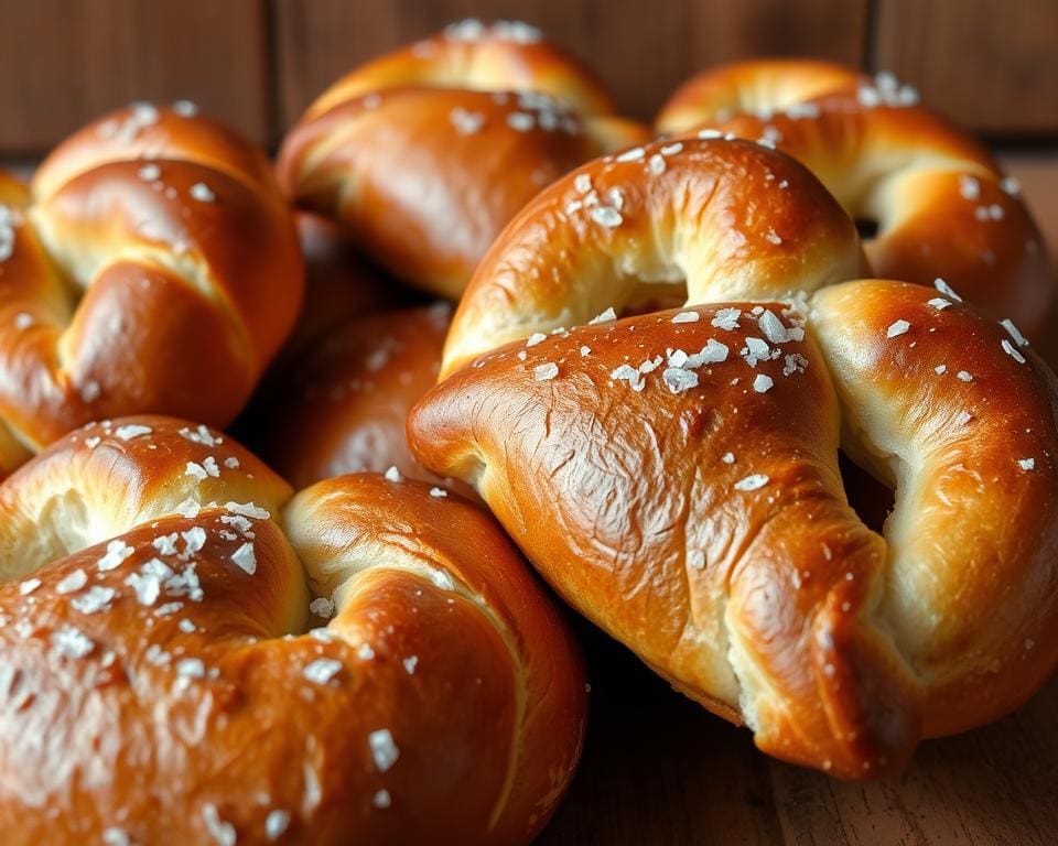 Ambachtelijke pretzelbroodjes met grof zeezout