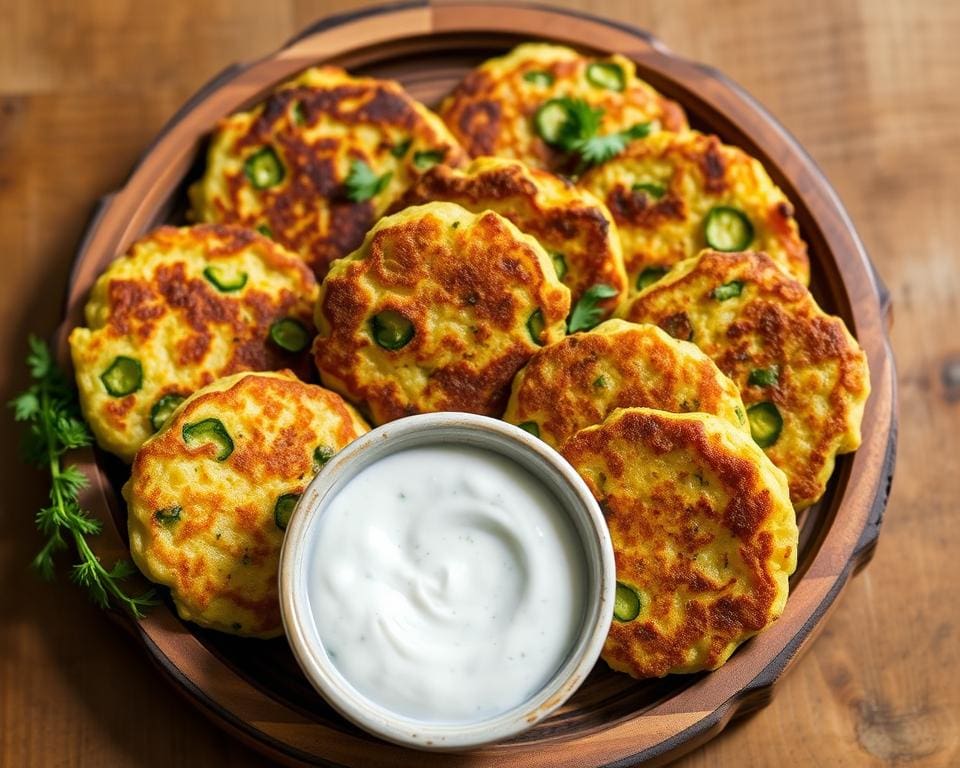 Courgettefritters met knoflooksaus