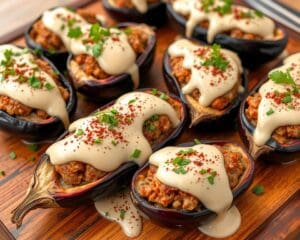 Gevulde aubergines met tahinsaus