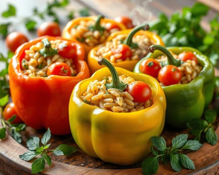 Gevulde paprika's met orzo en tomaten