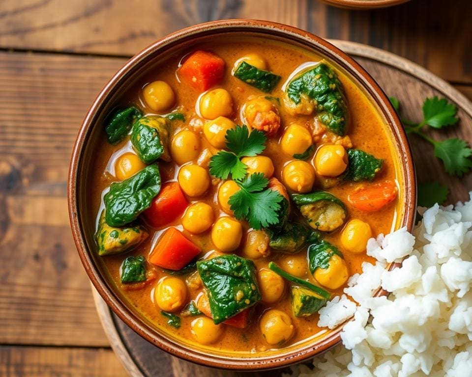 Groentencurry met kikkererwten en spinazie