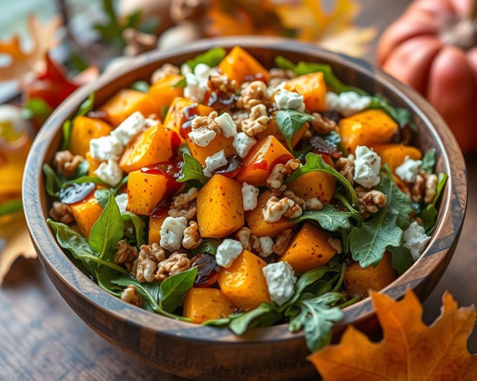 Herfstige pompoensalade met geitenkaas