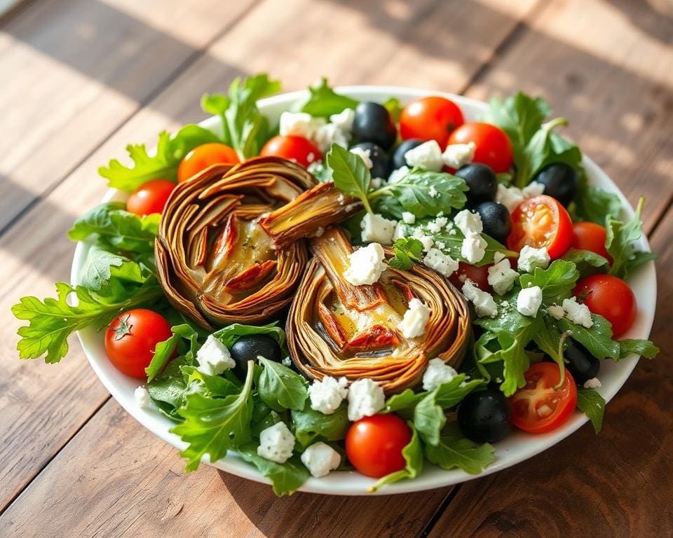 Mediterraanse salade met geroosterde artisjokken