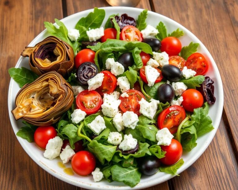 Mediterraanse salade met geroosterde artisjokken