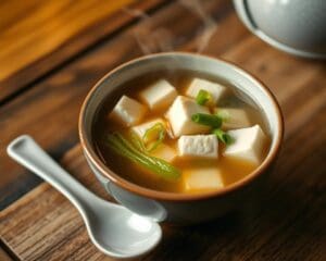 Miso-soep met tofu en verse lente-uitjes