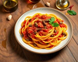 Pasta puttanesca met kappertjes en ansjovis