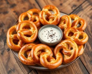 Pretzels met een zoete vanille-dip