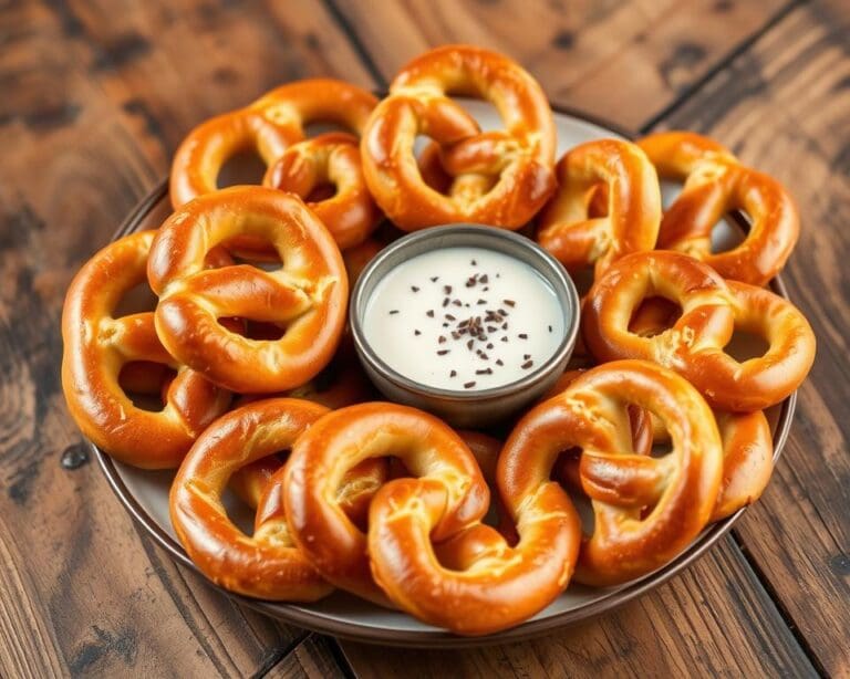 Pretzels met een zoete vanille-dip