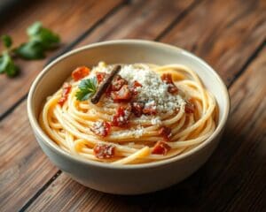 Spaghetti carbonara met knapperige pancetta