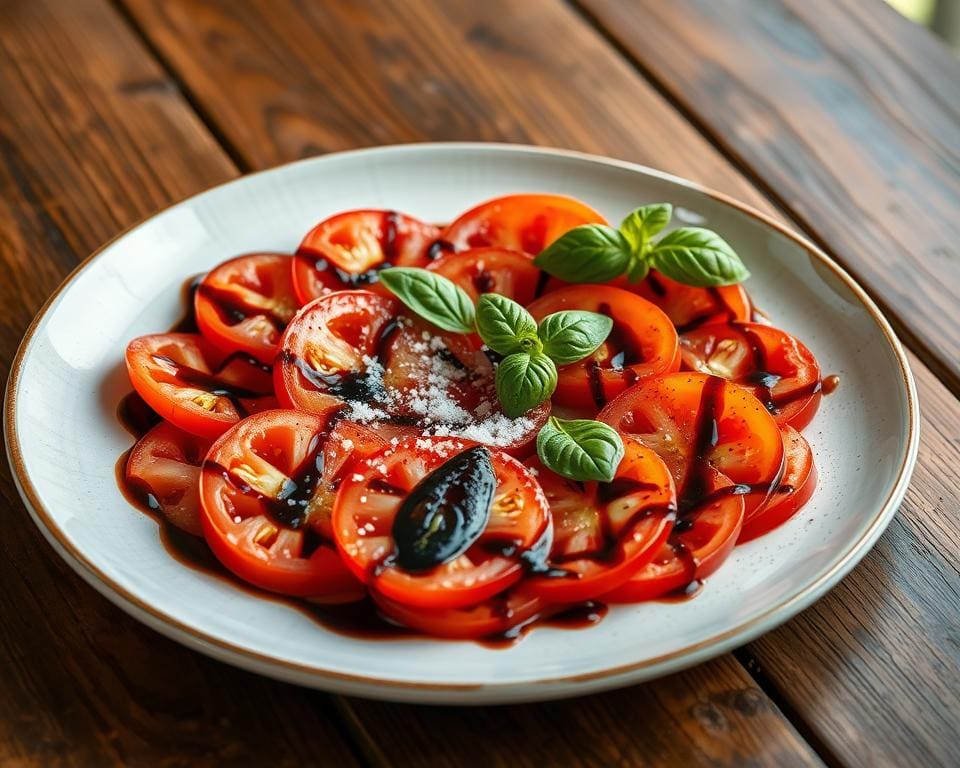 Tomatencarpaccio met balsamico en basilicum