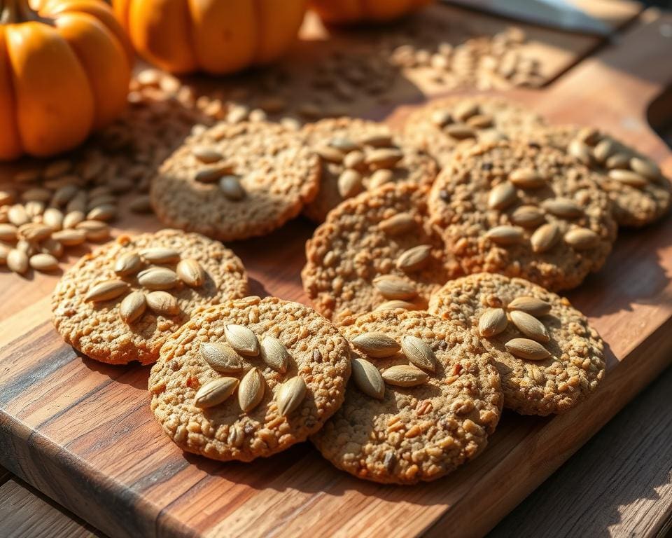 Volkoren crackers met pompoenpitten