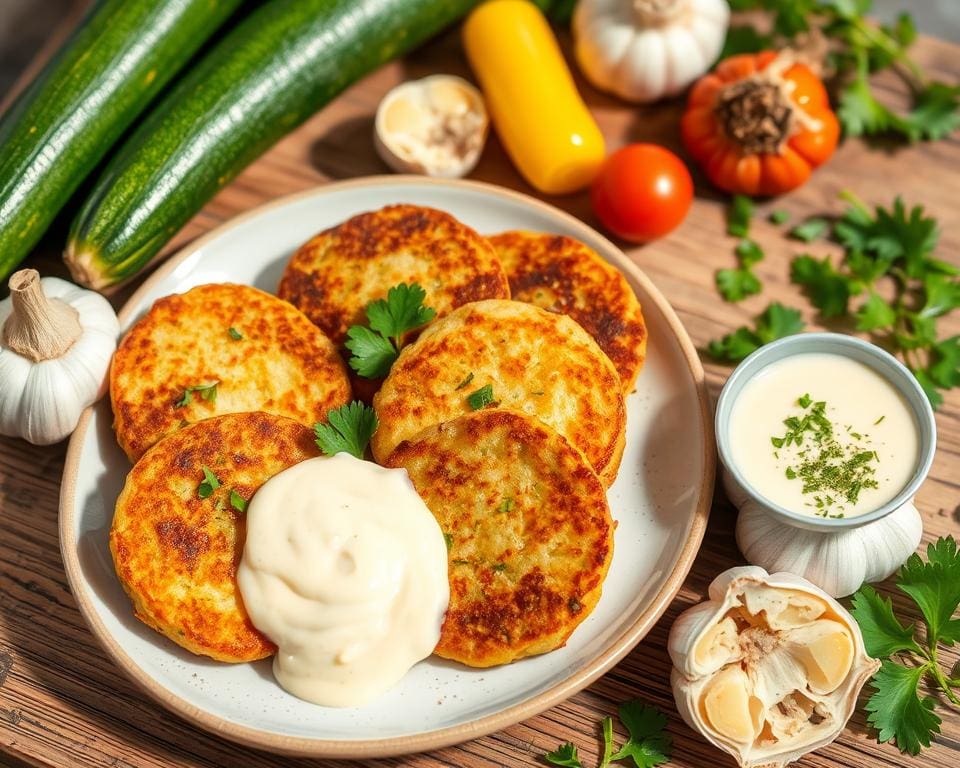 courgettefritters met verse ingrediënten