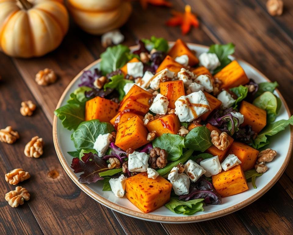 herfstige pompoensalade met geitenkaas