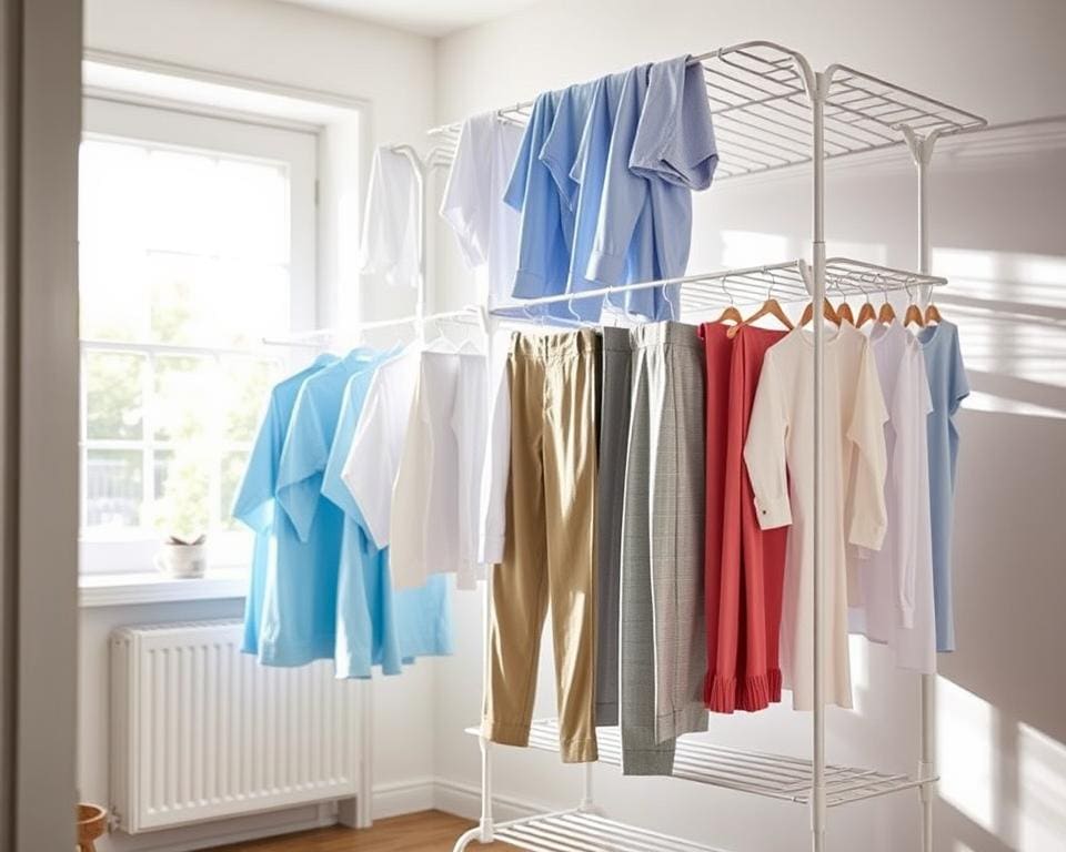 tips voor het ophangen van kleding op een droogrek