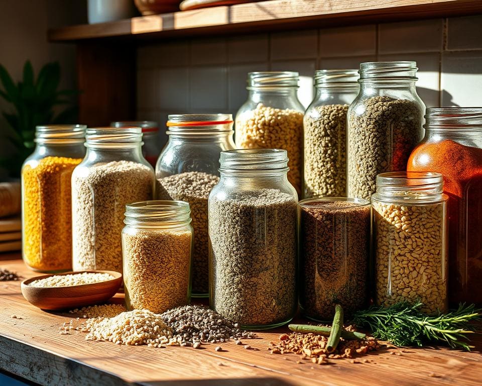 Glazen potten voor het bewaren van ingrediënten