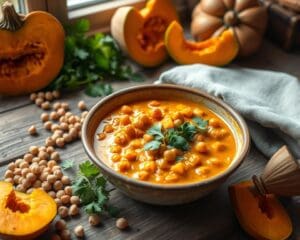 Pompoencurry met kikkererwten en koriander