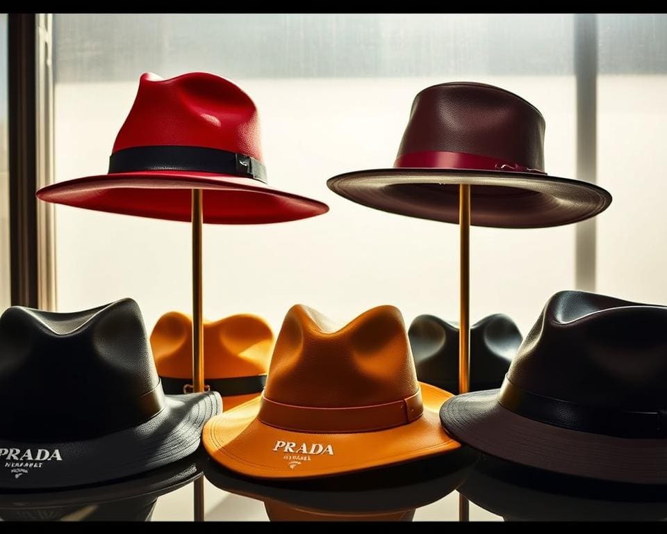 Prada leren hoeden: Luxe voor zonnige dagen
