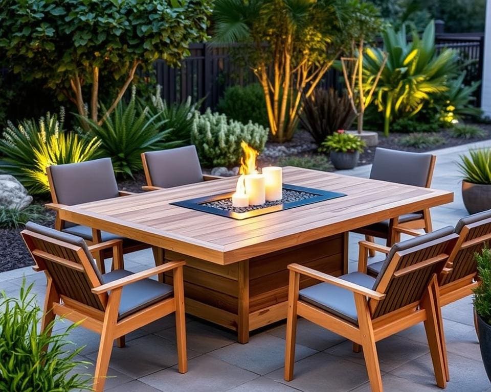 Tuintafels met een geïntegreerde vuurkorf