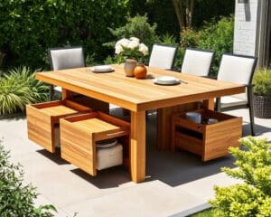 Tuintafels met ingebouwde lades voor opbergruimte