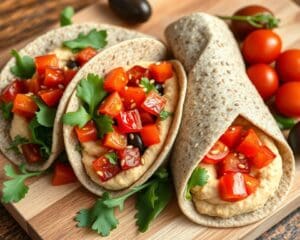 Volkoren wraps met hummus en geroosterde paprika’s