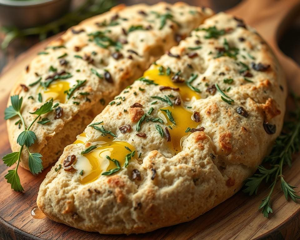 Volkoren zuurdesem focaccia met olijfolie en kruiden