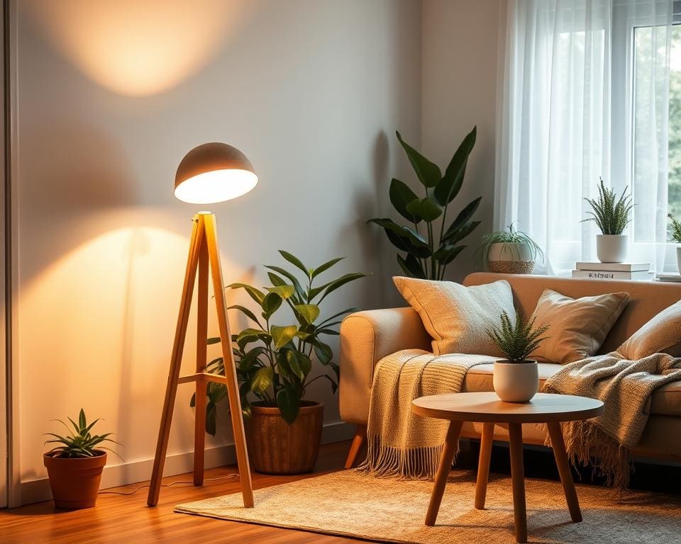 plaatsing houten vloerlamp