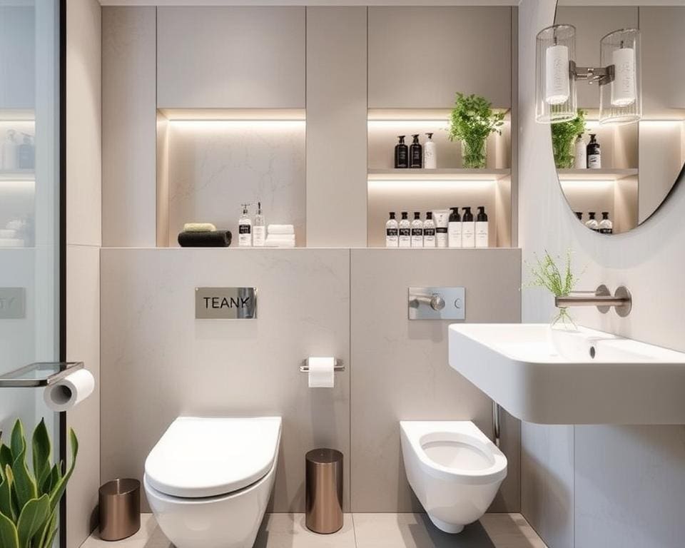 toilet accessoires en toiletplanken in een moderne badkamer