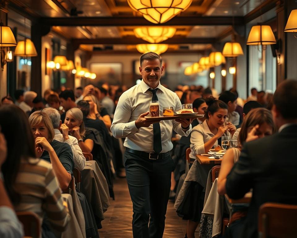 Hoe ontvangt een ober een volle zaak?